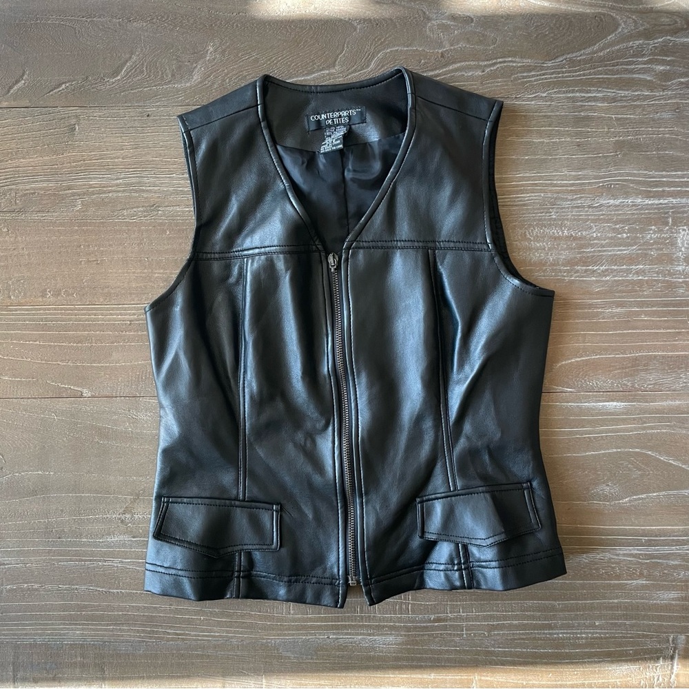 Counterparts Petites Womens Black Size 6 Polyvinyl Pleather Biker Vest
